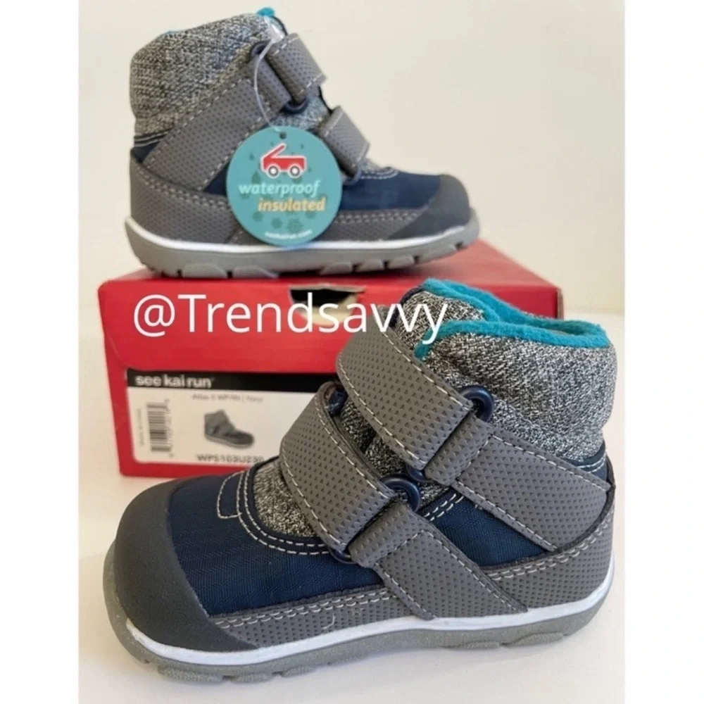 See Kai Run Atlas II Waterproof Insulated Snow Boots Navy Gray Winter Toddler 4